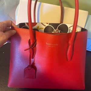 Red Kate Spade Pebbled Leather Tote Bag